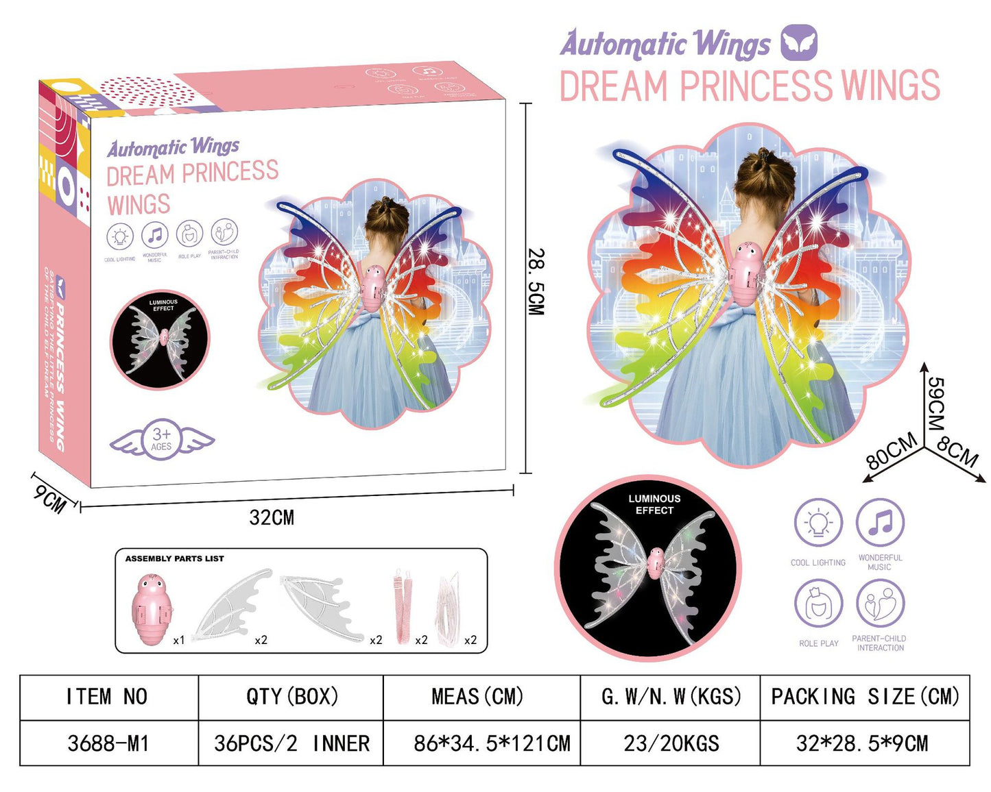 Girls Electrical & Shiny Moving Fairy Butterfly Wings With Glowing Lights