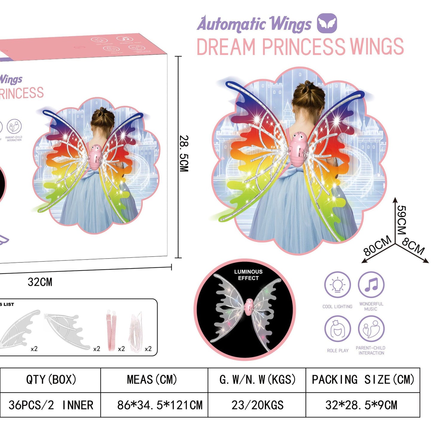 Girls Electrical & Shiny Moving Fairy Butterfly Wings With Glowing Lights