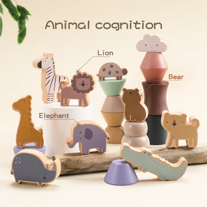 Building Blocks, Animal Stacking, Balance Wood Educational Toy